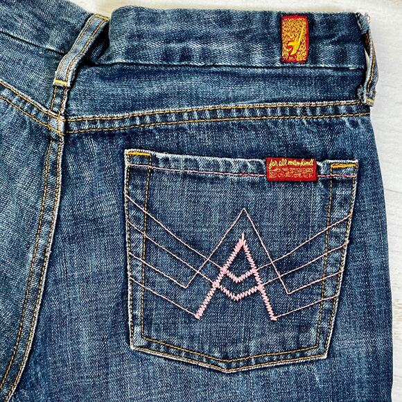 7 for All Mankind Low Rise Bootcut Jeans Ladies Sz 28 Blue Dark Wash Made in USA - Picture 4 of 7